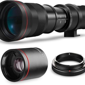 High-Power 420-1600mm f/8.3 HD Manual Telephoto Zoom Lens for Canon EOS 80D, EOS 90D, Rebel T3, T3i, T5, T5i, T6i, T6s, T7, T7I, T8I, SL3, EOS 70D, EOS 5D, EOS5D IV, EOS 6D II, EOS 7D II SLR Cameras