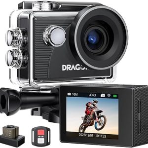 Dragon Touch Action Camera 4K 20MP 30FPS 100FT Waterproof Underwater Camera 170° Wide Angle WiFi Sports Cam with Remote 2 Batteries and Mounting Accessories Kit